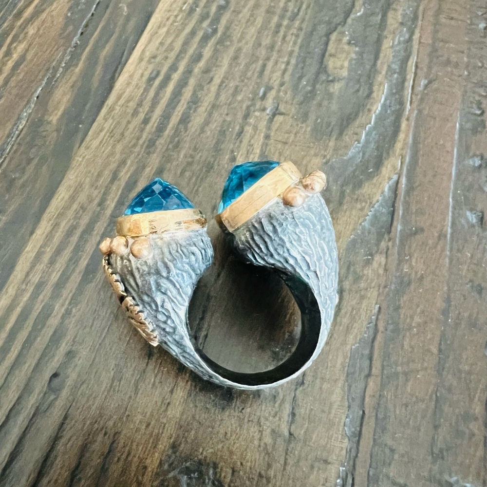 Unique Blue Silver 925 Double Ring
